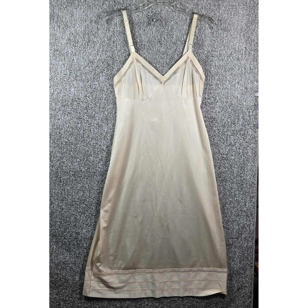 Lorraine Vintage - Lingerie Slip Dress Lace Trim Nylon Beige - Womens Tall 34‎